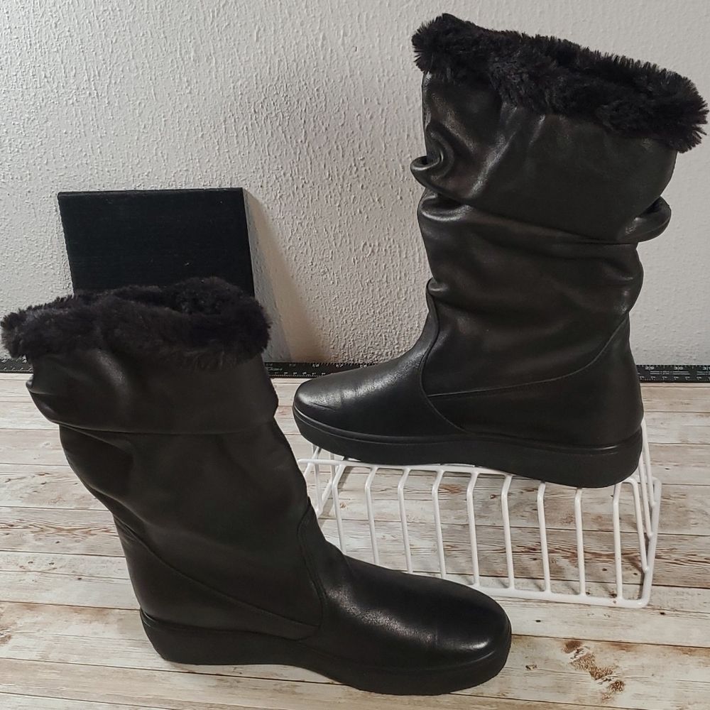 NEW IMAC-TEX Italian Winter Leather Fur Lined Slouchy Boots Size 38 or‎ 7